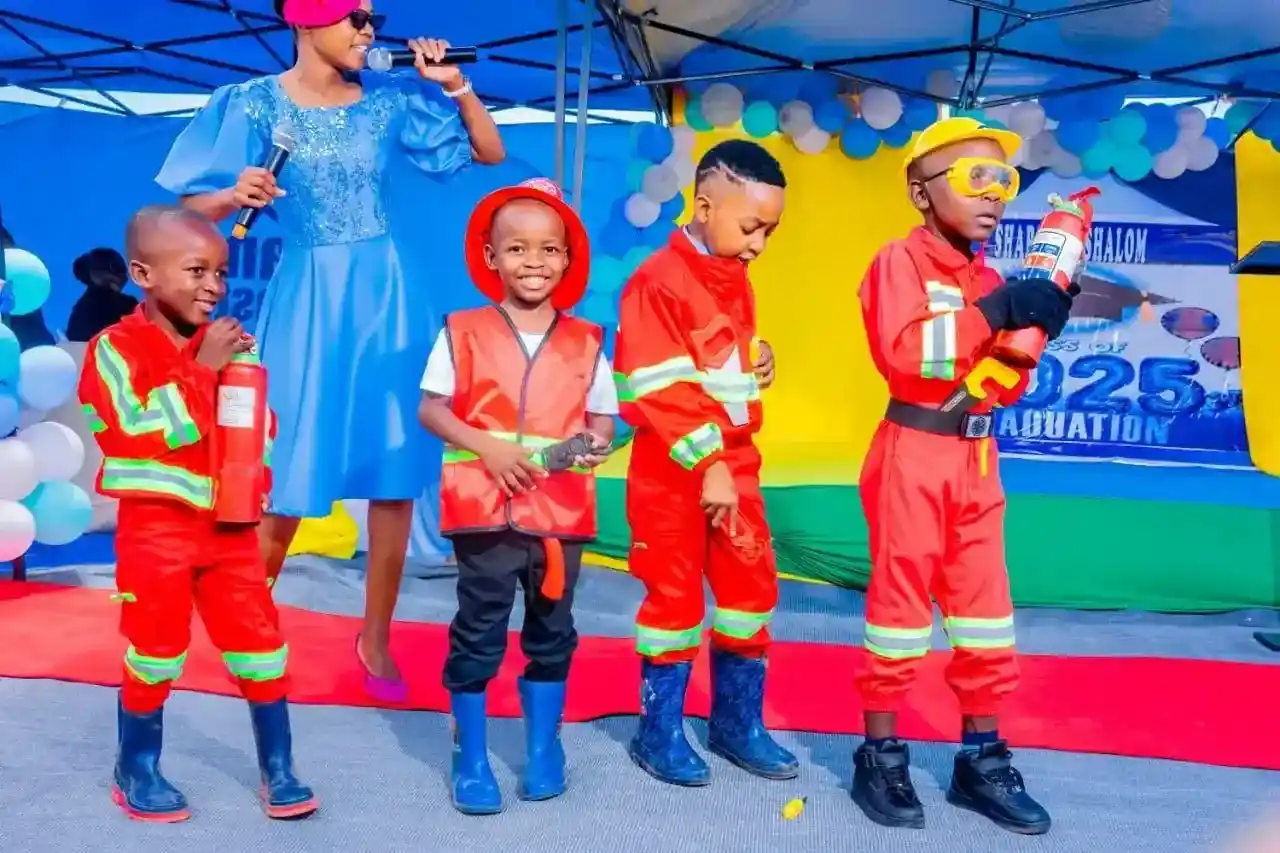 Children in firefighter dress-up craft activity